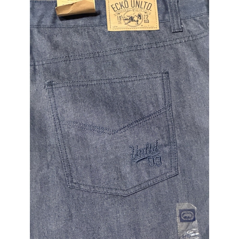 Vintage Ecko Unltd Jeans Mens 54x34 Blue Embroiders Super Baggy Y2K Wide Leg - Picture 3 of 9